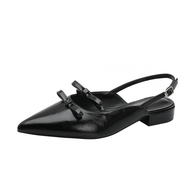 New French Bun Head Bow-Pointed Flat Shoes